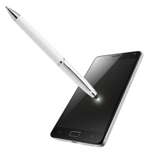 touch screen գնդիկավոր գրիչ սպիտակ պատյանով, սև ստիլուսով