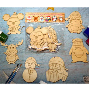 Փայտե տոնածառի խաղալիքների հավածու «Ներկիր և զարդարիր տոնածառը»