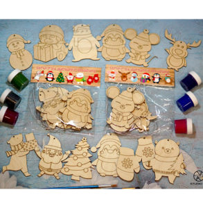 Փայտե տոնածառի խաղալիքների հավածու «Ներկիր և զարդարիր տոնածառը»