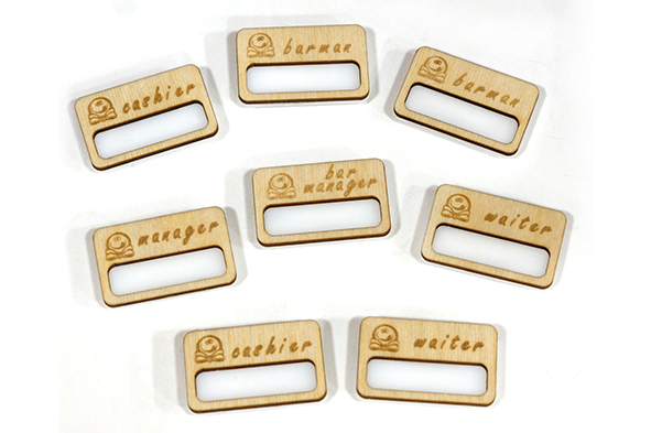 wooden name tag/ badge