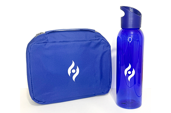 Branded bag and water bottle